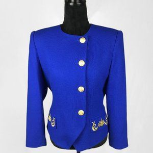 Kasper ASL Petite Blue Blazer Gold Buttons